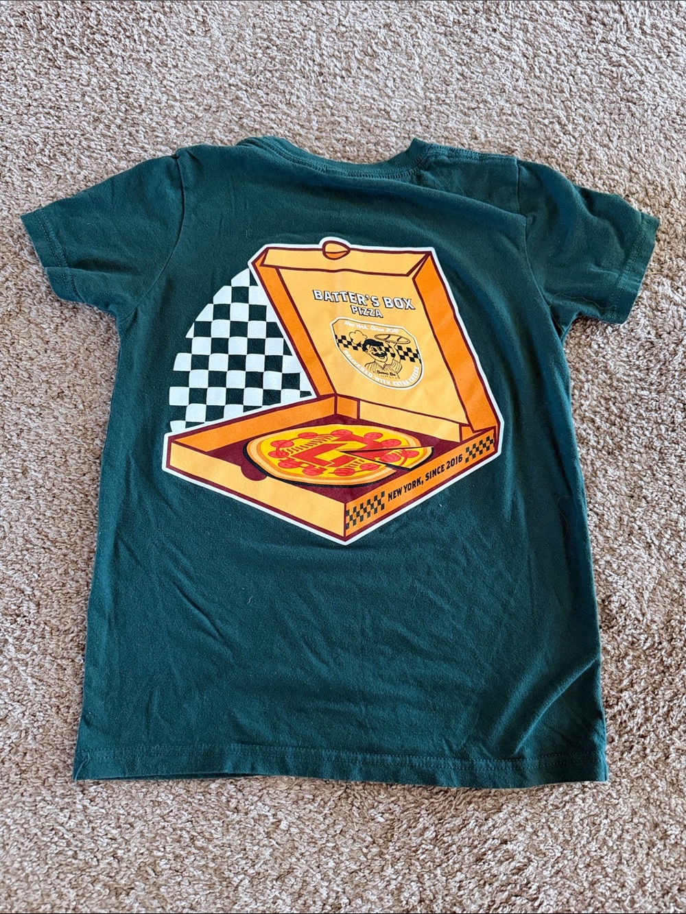 Kids Forest Green Short Sleeve Tee with Yellow & Red Patch - Picture 2 of 3